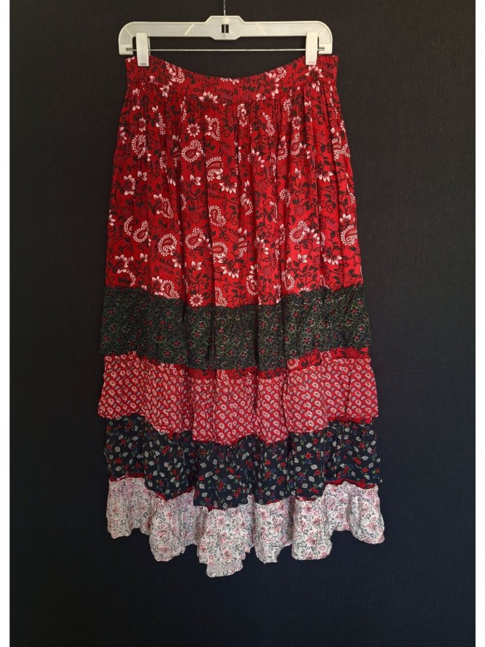 💙 Vintage Sun River Clothing Co Pull On Patchwork Maxi Skirt Size S/M Floral Ti